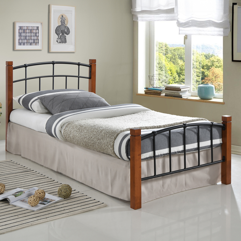 Κρεβάτι Mandy pakoworld ξύλο σε καρυδί απόχρωση-μαύρο μέταλλο 90x190εκ-330-000001 Κρεβάτι Mandy pakoworld ξύλο σε καρυδί απόχρωση-μαύρο μέταλλο 90x190εκ-330-000001