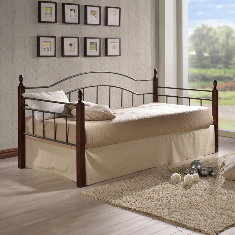 Καναπές-κρεβάτι Nika pakoworld ξύλο σε καρυδί απόχρωση-μαύρο μέταλλο 90x190εκ-330-000012 Καναπές-κρεβάτι Nika pakoworld ξύλο σε καρυδί απόχρωση-μαύρο μέταλλο 90x190εκ-330-000012