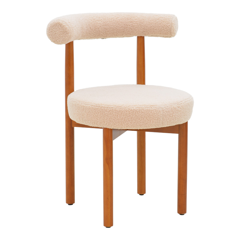 Καρέκλα Fenza pakoworld μπεζ μπουκλέ ύφασμα-πόδι ξύλο οξιάς σε καρυδί απόχρωση 60x54x75εκ-332-000016