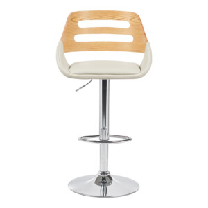 Σκαμπό μπαρ Fern pakoworld πτυσσόμενο μπεζ pu- ξύλο γκρι - μέταλλο χρωμίου 50x48.5x89-110.5εκ-332-000023