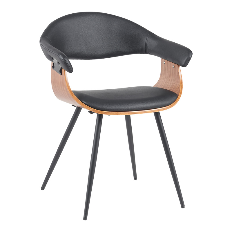 Πολυθρόνα Austen pakoworld PU μαύρο-ξύλο καρυδί-μέταλλο μαύρο 58x55x77εκ-332-000024