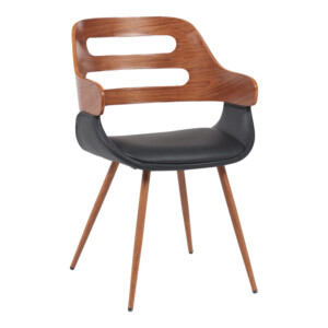 Πολυθρόνα Fern pakoworld PU μαύρο-ξύλο καρυδί απόχρωση 52x59x80εκ-332-000025