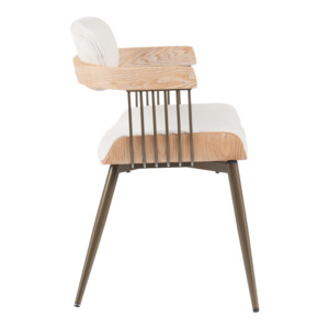 Πολυθρόνα Cameo pakoworld μέταλλο μπρονζέ-white-wash ξύλο-μπέζ ύφασμα 53x49.5x75.5εκ-332-000027