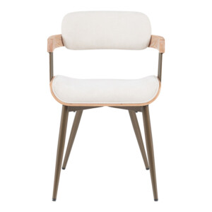 Πολυθρόνα Cameo pakoworld μέταλλο μπρονζέ-white-wash ξύλο-μπέζ ύφασμα 53x49.5x75.5εκ-332-000027
