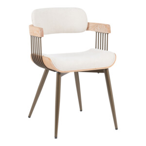 Πολυθρόνα Cameo pakoworld μέταλλο μπρονζέ-white-wash ξύλο-μπέζ ύφασμα 53x49.5x75.5εκ-332-000027