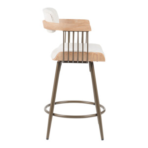 Σκαμπό μπαρ Cameo pakoworld μέταλλο μπρονζέ-white-wash ξύλο-μπέζ ύφασμα 53x50x93εκ-332-000028