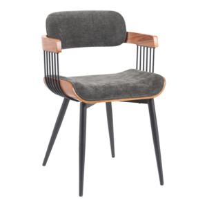 Πολυθρόνα Cameo pakoworld μέταλλο μαύρο-καρυδί ξύλο-ανθρακί ύφασμα 53x49.5x75.5εκ-332-000029