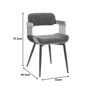 Πολυθρόνα Cameo pakoworld μέταλλο μαύρο-καρυδί ξύλο-ανθρακί ύφασμα 53x49.5x75.5εκ-332-000029