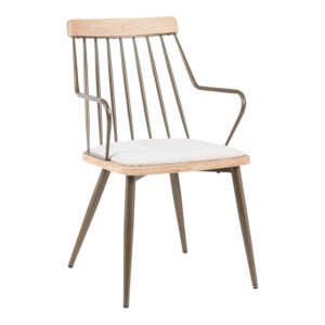 Πολυθρόνα Posse pakoworld μέταλλο μπρονζέ-white wash ξύλο-μπεζ ύφασμα 52x59x83εκ-332-000031