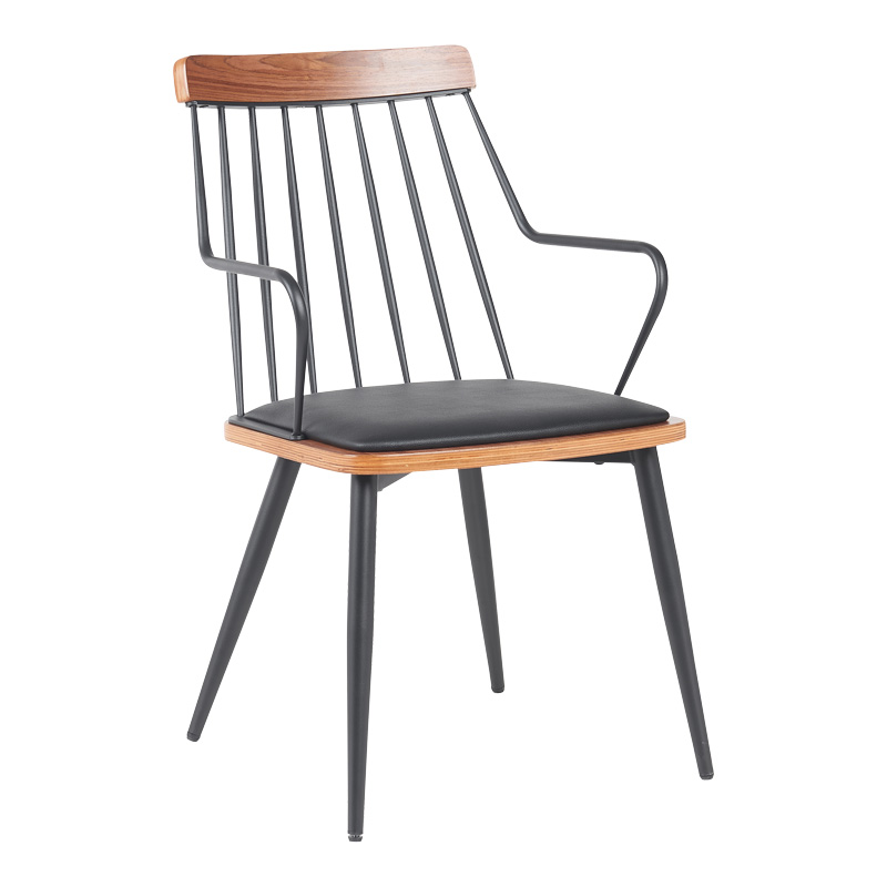 Πολυθρόνα Posse pakoworld μέταλλο μαύρο-καρυδί ξύλο-μαύρο pu 52x59x83εκ-332-000032