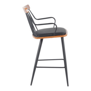 Σκαμπό μπαρ Posse pakoworld μέταλλο μαύρο-καρυδί ξύλο-μαύρο pu 48x54x92.5εκ-332-000033