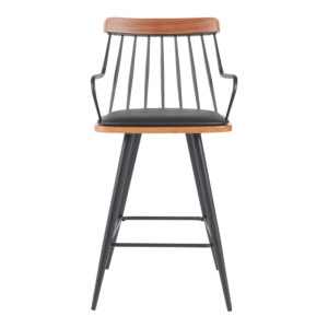 Σκαμπό μπαρ Posse pakoworld μέταλλο μαύρο-καρυδί ξύλο-μαύρο pu 48x54x92.5εκ-332-000033