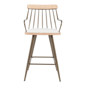 Σκαμπό μπαρ Posse pakoworld μέταλλο μπρονζε-white wash ξύλο-μπεζ ύφασμα 48x54x92.5εκ-332-000034