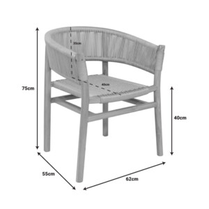 Πολυθρόνα Kajone pakoworld σκελετός teak ξύλο σε φυσική απόχρωση και κρεμ pe σχοινί 62x55x75εκ-333-000001