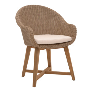 Πολυθρόνα Solso pakoworld σκελετός αλουμινίου με teak πόδι σε φυσική απόχρωση και pe rattan 62x58x78εκ-334-000002