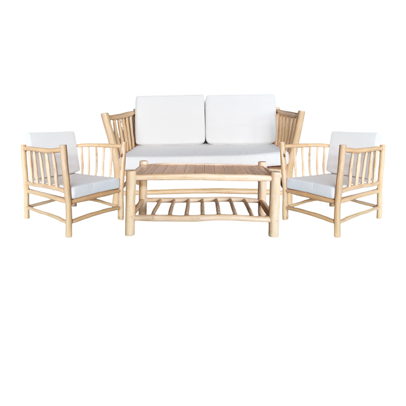 Σαλόνι Mayorka pakoworld σετ 4 τεμαχίων φυσικό teak ξύλο-λευκό μαξιλάρι-335-000010