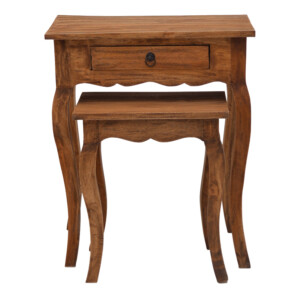 Βοηθητικό τραπεζάκι Nesto pakoworld σετ 2 τεμ φυσικό αντικέ μαόνι ξύλο-335-000018