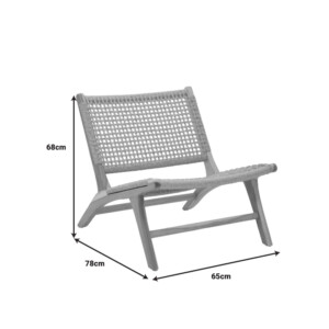 Πολυθρόνα Beatrice pakoworld σκελετός teak ξύλο με pe σχοινί σε φυσική απόχρωση 65x78x68εκ-336-000012