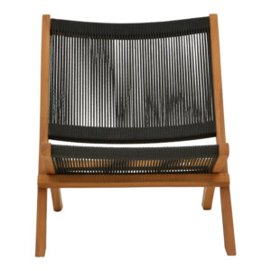 Πολυθρόνα Seeal pakoworld πτυσσόμενη teak ξύλο και pe σχοινί σε μαύρη απόχρωση 61x76x72εκ-340-000025