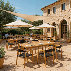 Τραπεζαρία 7 τεμ. Ganny-Pino pakoworld teak ξύλο σε φυσική - μαυρη απόχρωση 180/240x100x75εκ-340-000032