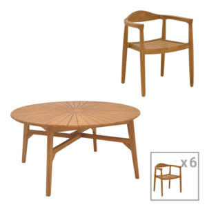 Τραπεζαρία 7τεμ. Ganny-Colen pakoworld teak ξύλο σε φυσική απόχρωση Φ150x75εκ-340-000038