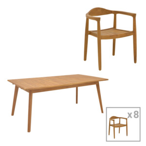 Τραπεζαρία 9 τεμ. Ganny-Pino pakoworld teak ξύλο σε φυσική απόχρωση 180/240x100x75εκ-340-000041