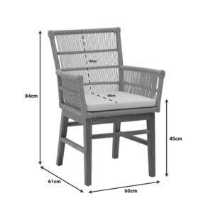 Πολυθρόνα Inca pakoworld  teak ξύλο και συνθετικό σχοινί σε φυσική-μαύρη απόχρωση με μαξιλάρι 60x61x90εκ-343-000007