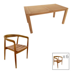 Τραπεζαρία 7τεμ Noody-Pablo pakoworld teak ξύλο σε φυσική απόχρωση-343-000035