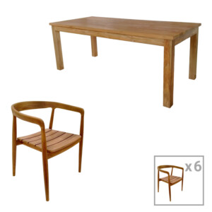 Τραπεζαρία 7τεμ.Noody-Wooly pakoworld teak ξύλο σε φυσική απόχρωση-343-000036