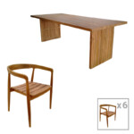 Τραπεζαρία 7τεμ.Noody-Zibra pakoworld teak ξύλο σε φυσική απόχρωση 220x100x75εκ-343-000041