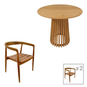 Τραπεζαρία 3τεμ Noody-Kenda I pakoworld teak ξύλο σε φυσική απόχρωση Φ80x75-343-000043