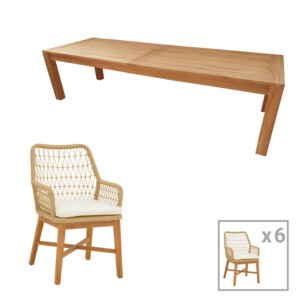 Τραπεζαρία 7τεμ Elaiza-Pablo pakoworld teak ξύλο σε φυσική-μπεζ απόχρωση 240x100x76εκ-343-000046