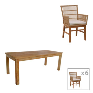 Τραπεζαρία Inca-Wooly pakoworld σετ 7τεμ σε φυσική-μπεζ απόχρωση 220x90x75εκ-343-000054