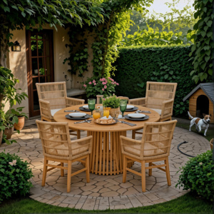 Τραπεζαρία Inca-Kenda I pakoworld σετ 5τεμ σε φυσική-μπεζ απόχρωση Φ120x75εκ-343-000057