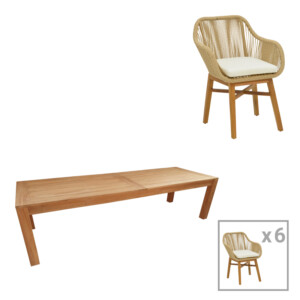 Τραπεζαρία Kalie-Pablo pakoworld σετ 7τεμ σε φυσική-μπεζ απόχρωση 240x100x76εκ-343-000064