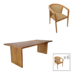 Τραπεζαρία Granny-Zibra pakoworld σετ 7τεμ σε φυσική-μπεζ απόχρωση 220x100x75εκ-343-000075