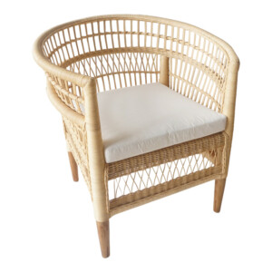 Πολυθρόνα Necorian paakoworld teak ξύλο με pe rattan σε φυσική απόχρωση και λευκό μαξιλάρι 80x70x87εκ-343-000090
