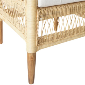 Πολυθρόνα Necorian paakoworld teak ξύλο με pe rattan σε φυσική απόχρωση και λευκό μαξιλάρι 80x70x87εκ-343-000090