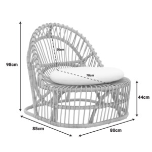 Πολυθρόνα Tromso paakoworld pe rattan σε φυσική απόχρωση με εκρού χρώμα μαξιλάρι 80x85x98εκ-343-000095
