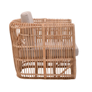 Πολυθρόνα Fajole pakoworld rattan σε φυσική απόχρωση με μπεζ μαξιλάρι 86x86x66εκ-344-000008