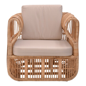 Πολυθρόνα Fajole pakoworld rattan σε φυσική απόχρωση με μπεζ μαξιλάρι 86x86x66εκ-344-000008