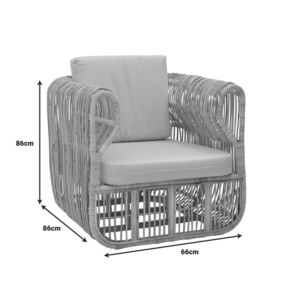 Πολυθρόνα Fajole pakoworld rattan σε φυσική απόχρωση με μπεζ μαξιλάρι 86x86x66εκ-344-000008