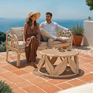 Σαλόνι Ytrone-Siderty pakoworld σετ 2τεμ rattan σε φυσική απόχρωση-344-000015