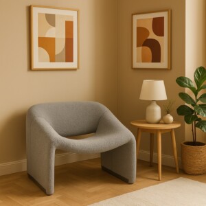 Πολυθρόνα Clous pakoworld μπουκλέ ύφασμα σε ανοιχτή γκρι απόχρωση 86x77x73.5εκ-350-000013