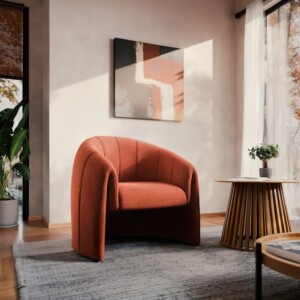 Πολυθρόνα Fassy pakoworld μπουκλέ ύφασμα σε κεραμιδί απόχρωση 80x66x80εκ-350-000015