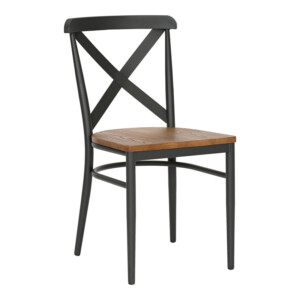 Καρέκλα Ferona pakoworld σκελετός ανθρακί μέταλλο με rubberwood σε φυσική απόχρωση 52.5x44.5x84εκ-350-000033