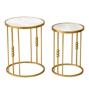 Βοηθητικά τραπεζάκια σαλονιού σετ 2τεμ Emiliane Inart χρυσό μέταλλο-λευκό μαρμάρου-352-000004