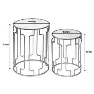 Βοηθητικά τραπεζάκια σετ 2τεμ Sieni Inart χρυσό μέταλλο-γυαλί καθρέπτη-352-000012