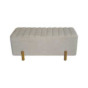 Σκαμπό μπαούλο Daph Inart σετ 2 τεμ βελούδο σε μπεζ και λευκή απόχρωση-353-000002