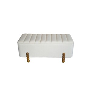 Σκαμπό μπαούλο Daph Inart σετ 2 τεμ βελούδο σε μπεζ και λευκή απόχρωση-353-000002